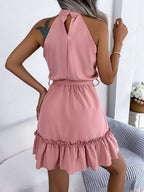Halter Neck Ruffle Hem A-line Dress (15)