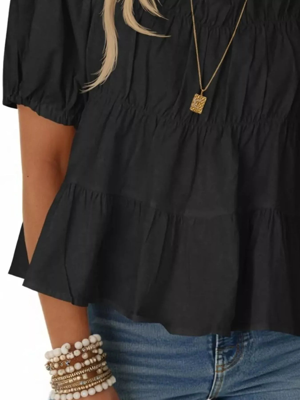Ruched Tiered Puff Sleeve Blouse (33)