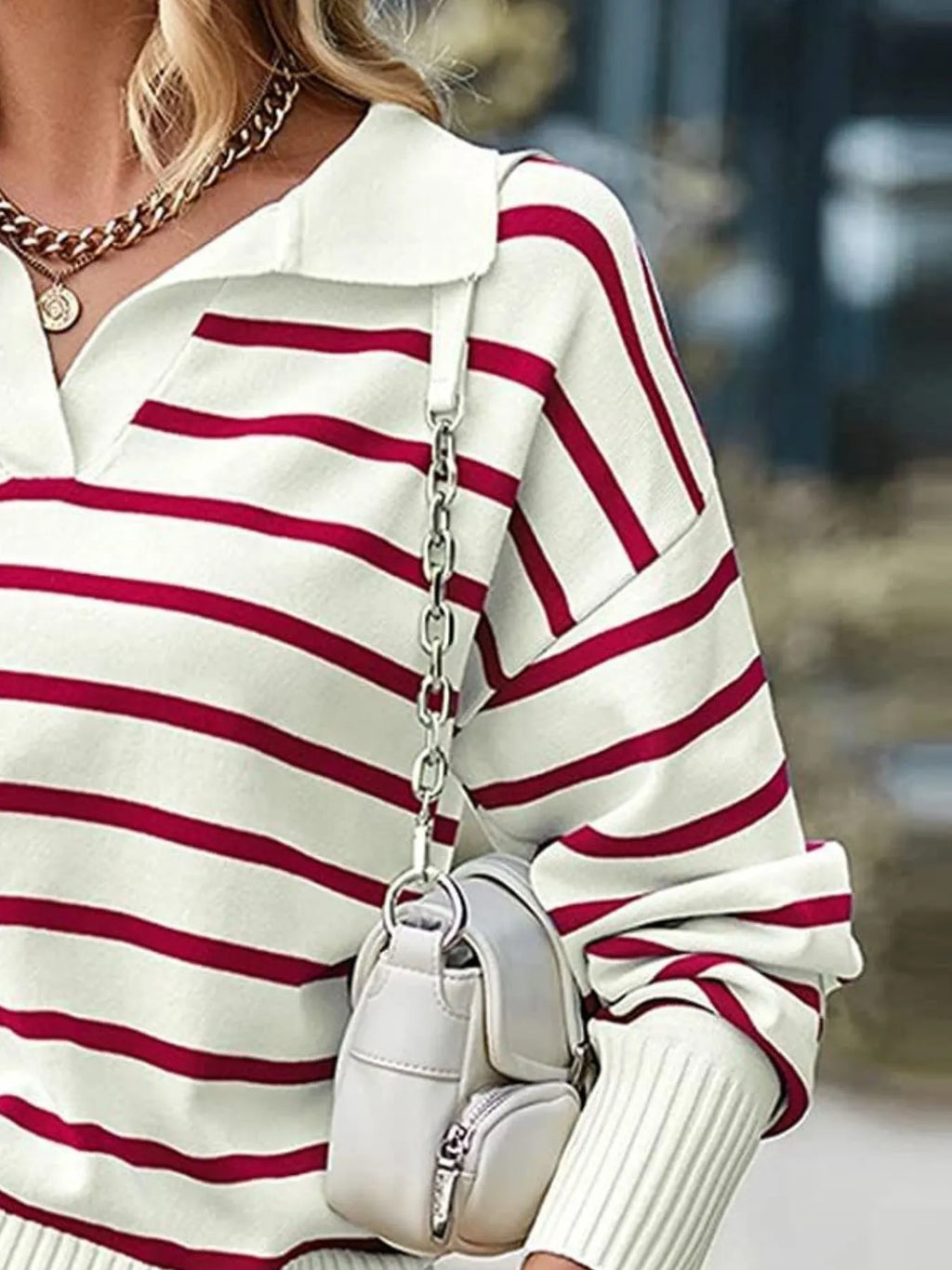 Ribbed Hem Long Sleeve Striped Sweater (2)