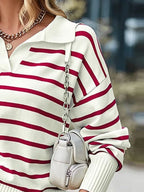 Ribbed Hem Long Sleeve Striped Sweater (2)