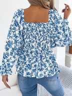 Floral Square Neck Flounce Sleeve Blouse (2)