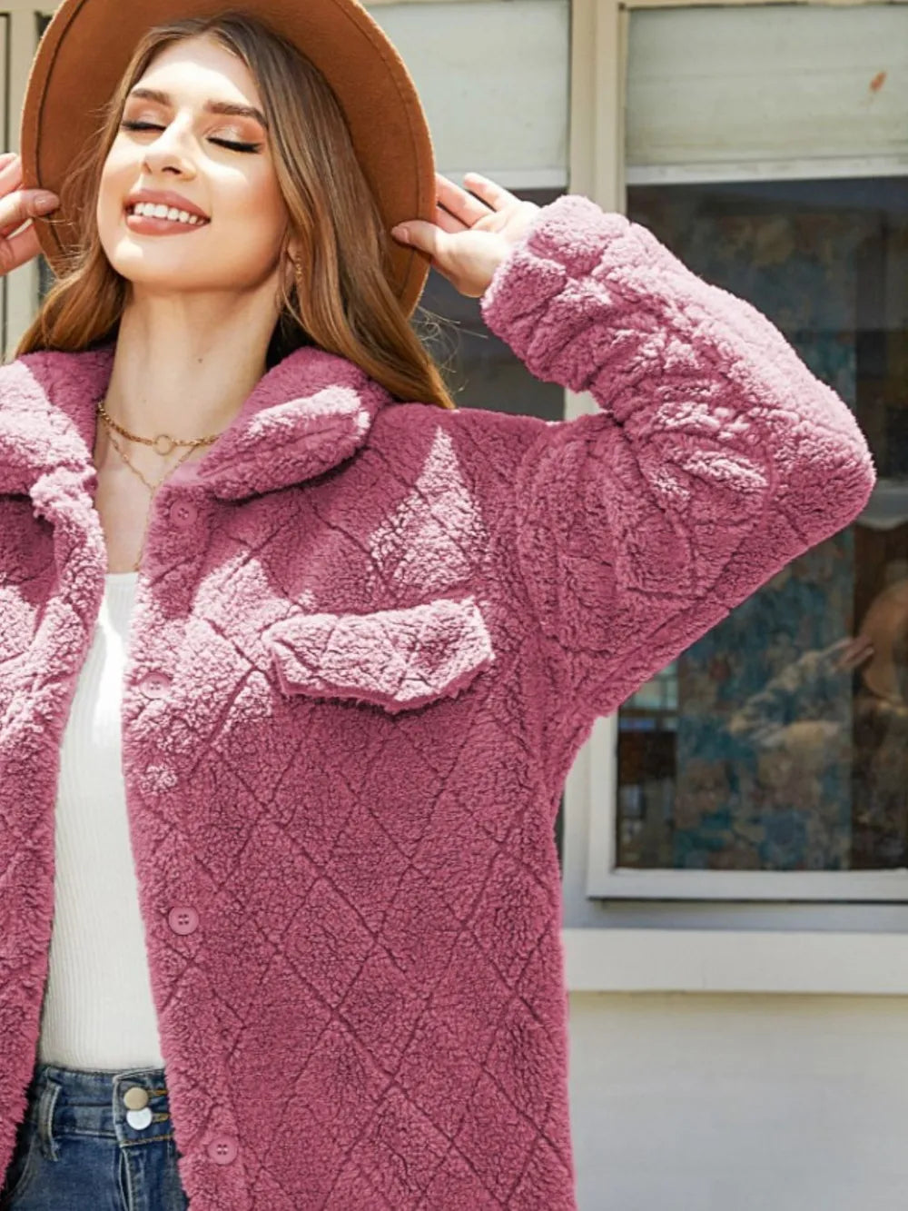 Texture Button Up Dropped Shoulder Coat (7)