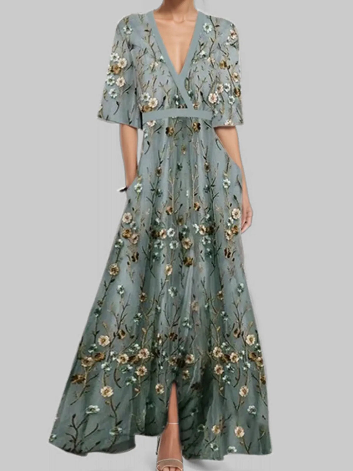 Floral Print Half Sleeve Wrap Maxi Dress (7)