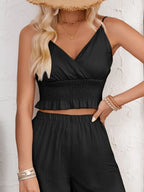 Smocked Surplice Cami Wide Leg Pants Set (9)