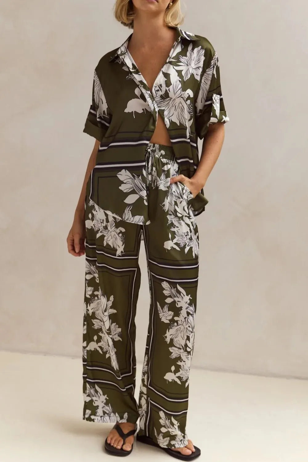Printed Button Up Shirt Pants Set (12)