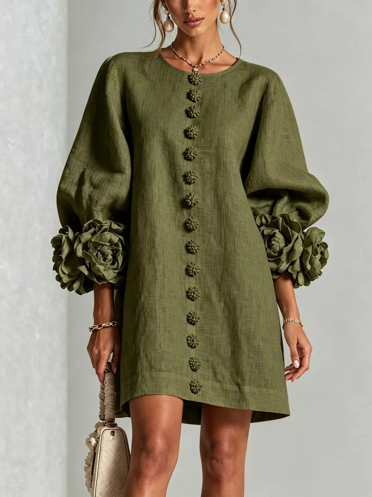 3d Floral 3/4 Sleeve Mini Dress (13)