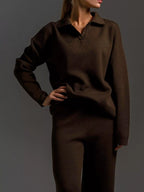 Polo Collar Top Wide-leg Pants Set (33)