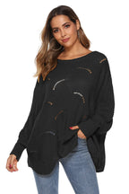 Round Neck Long Sleeve Openwork Sweater (2)