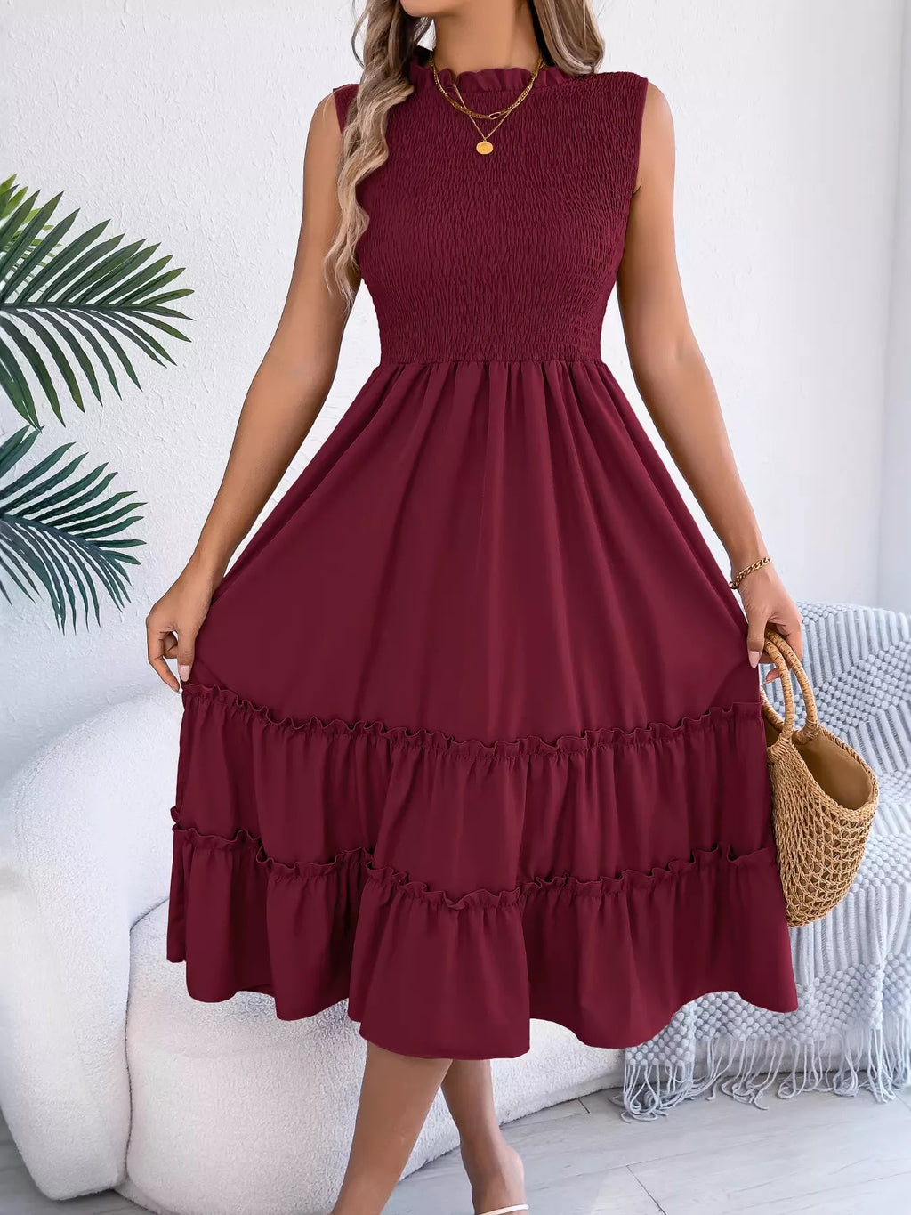 Smocked Sleeveless Tiered Dress (22)