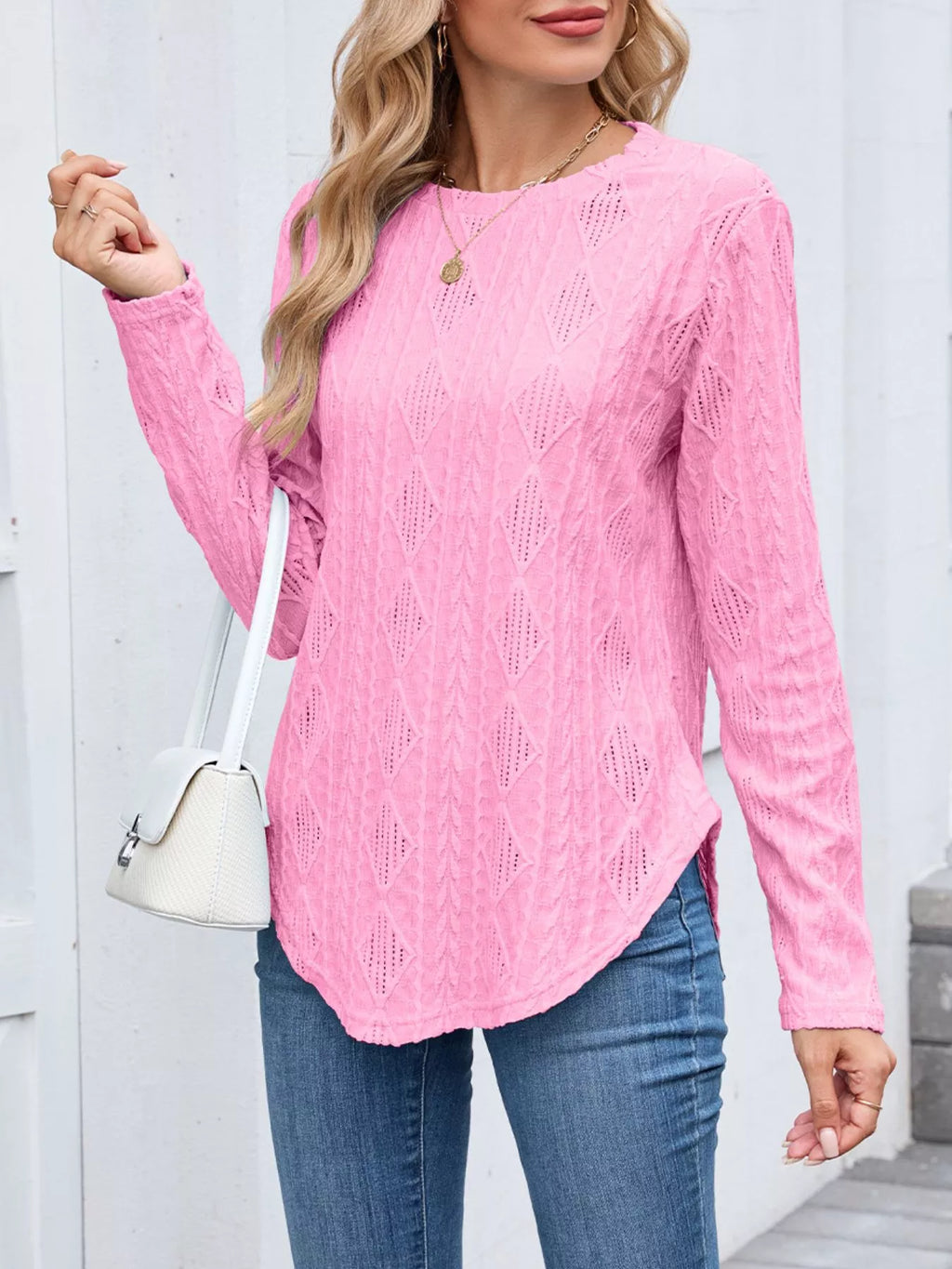 Openwork Textured Long Sleeve Top (26)