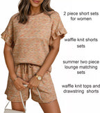 Ruffle Sleeve Textured Top Shorts Set (23)