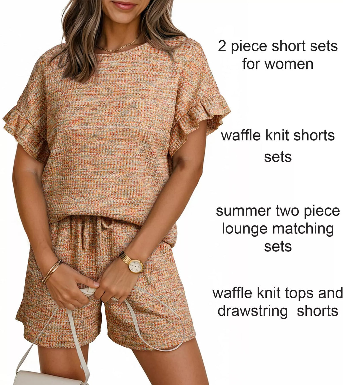 Ruffle Sleeve Textured Top Shorts Set (23)