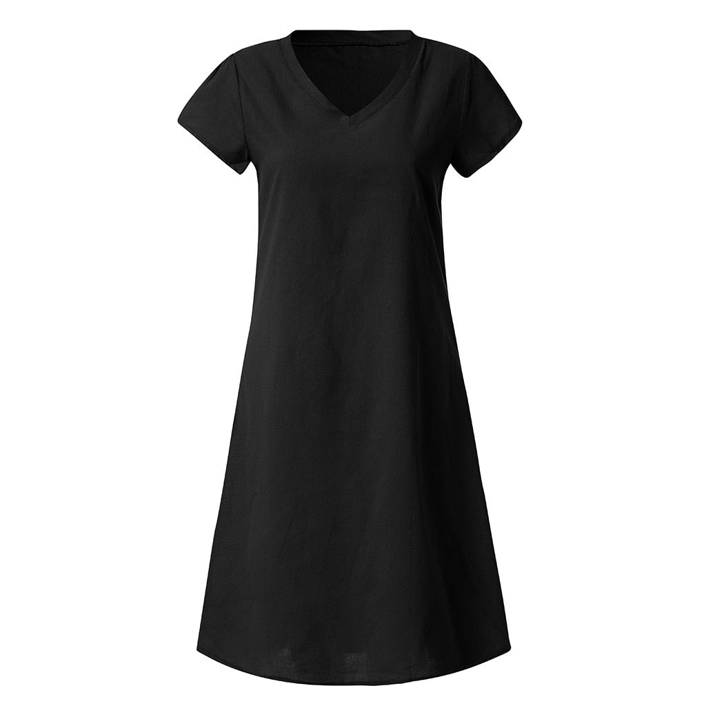 Print Short-sleeved V-neck Mid-length Dress photo 4