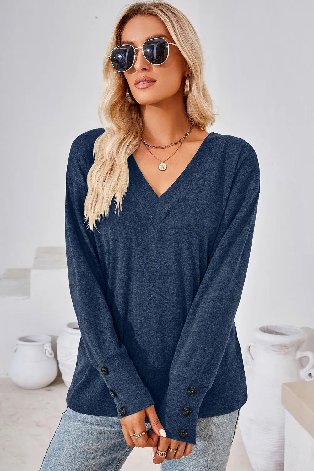 V-neck Dropped Shoulder T-shirt (6)