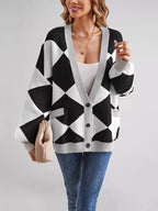 Diamond Pattern Button-up Knit Cardigan (15)