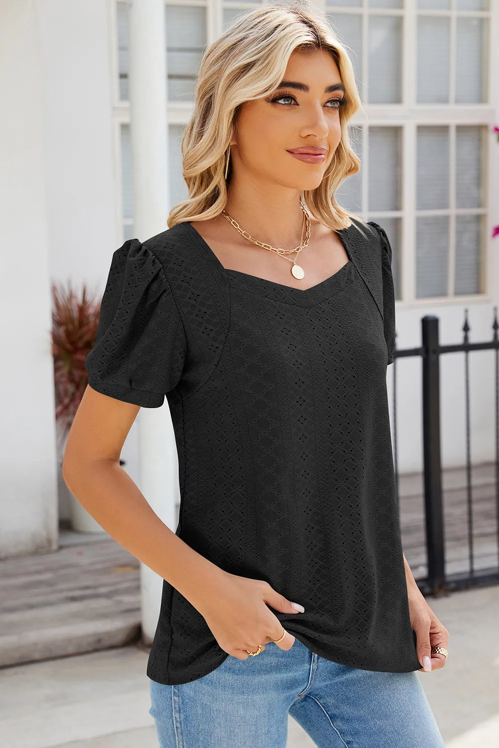 Eyelet Puff Sleeve T-shirt (19)