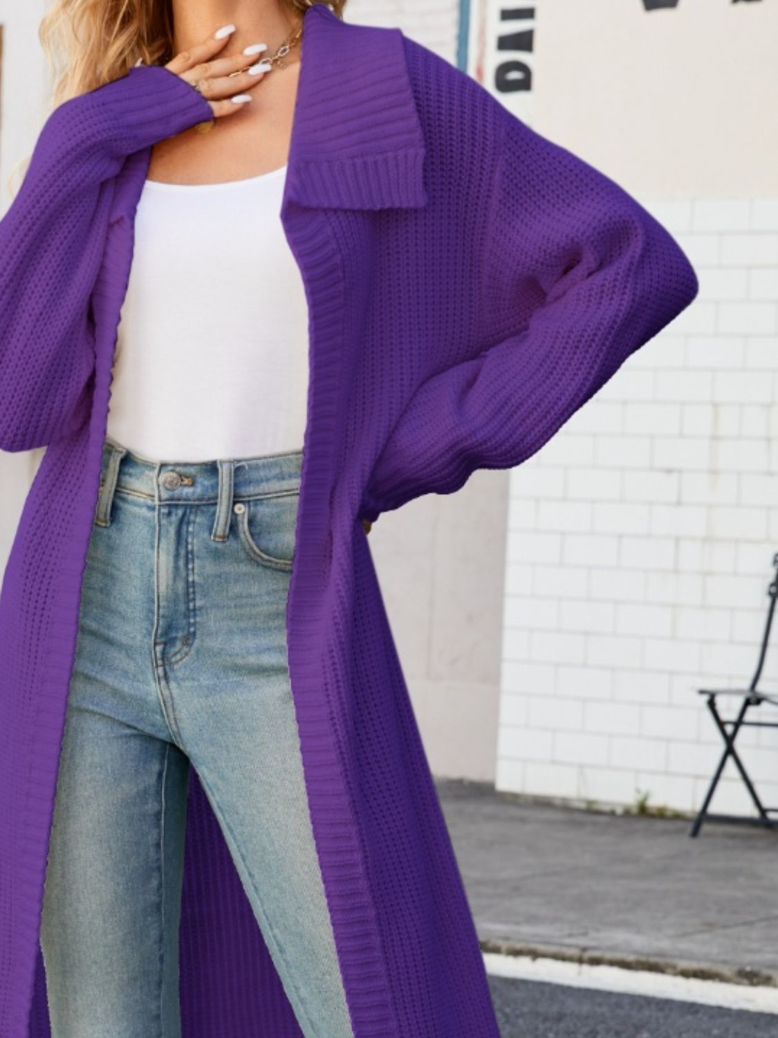 Full Size Collared Open Front Duster Cardigan (9)