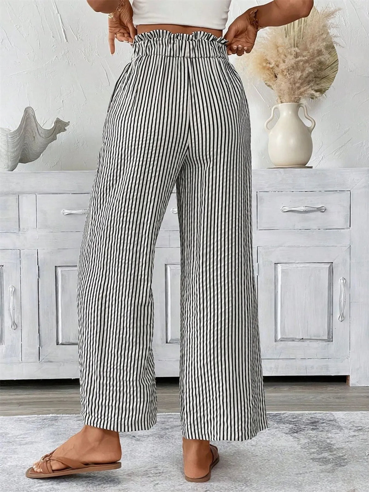 Full Size Striped Wide Leg Paper Bag Pants Plus (2)