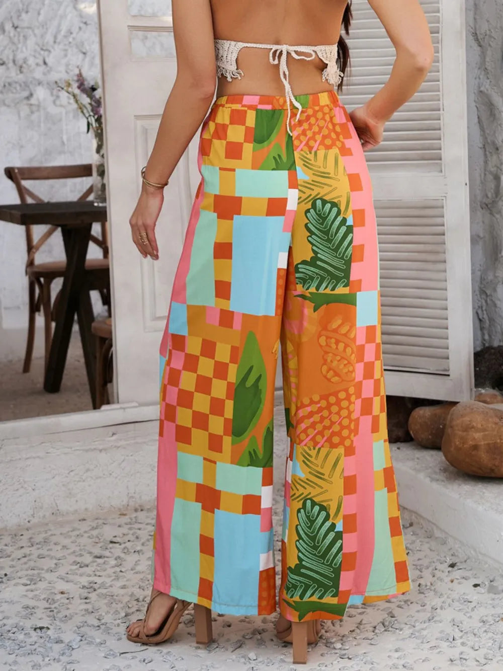 Drawstring Printed Wide Leg Pants (2)