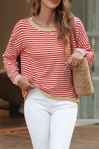 Striped Round Neck Drop Shoulder T-shirt (7)