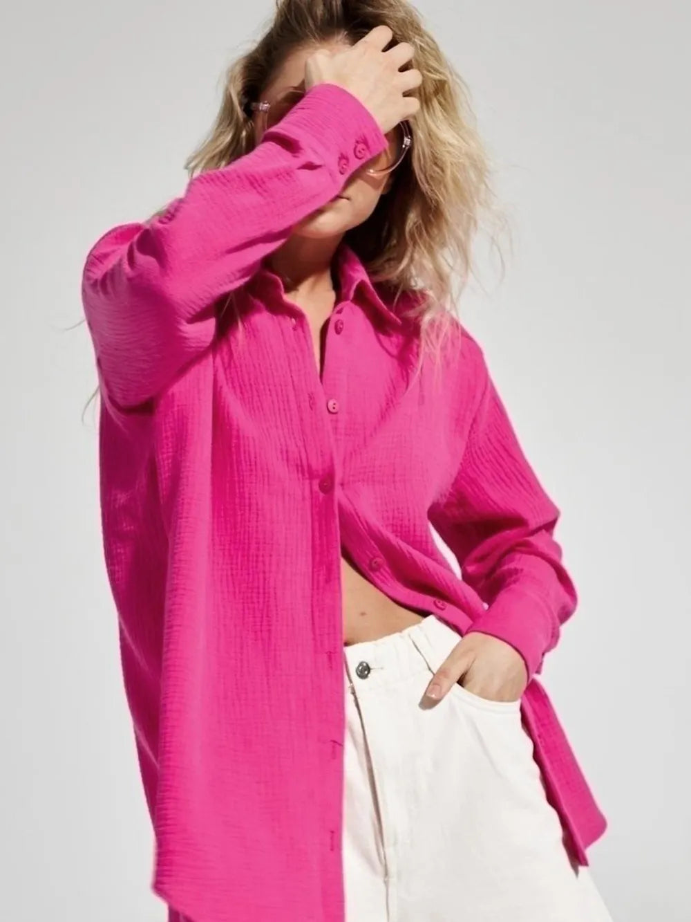Textured Collared Neck Long Sleeve Shirt (23)