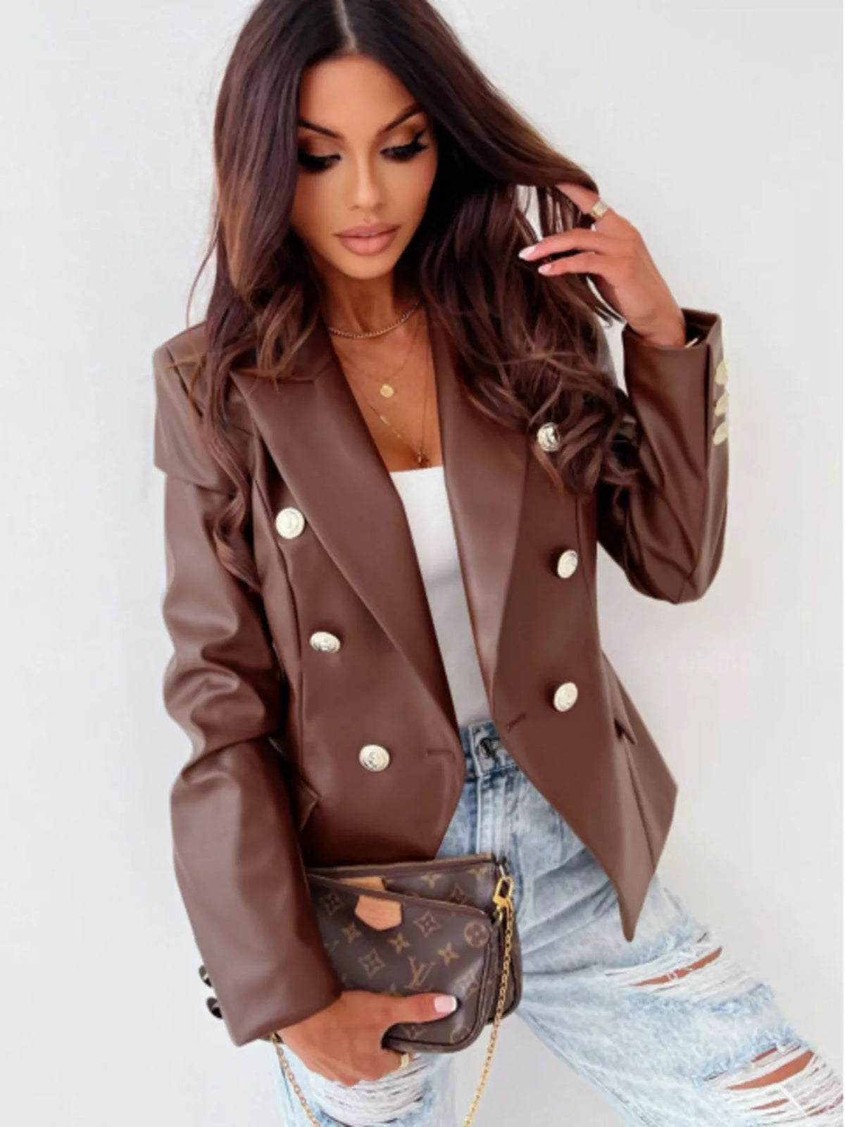 Lapel Collar Leather Blazer (2)