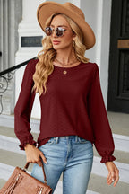 Round Neck Flounce Sleeve T-shirt (5)
