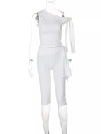 Tied One Shoulder Top Capris Set (6)