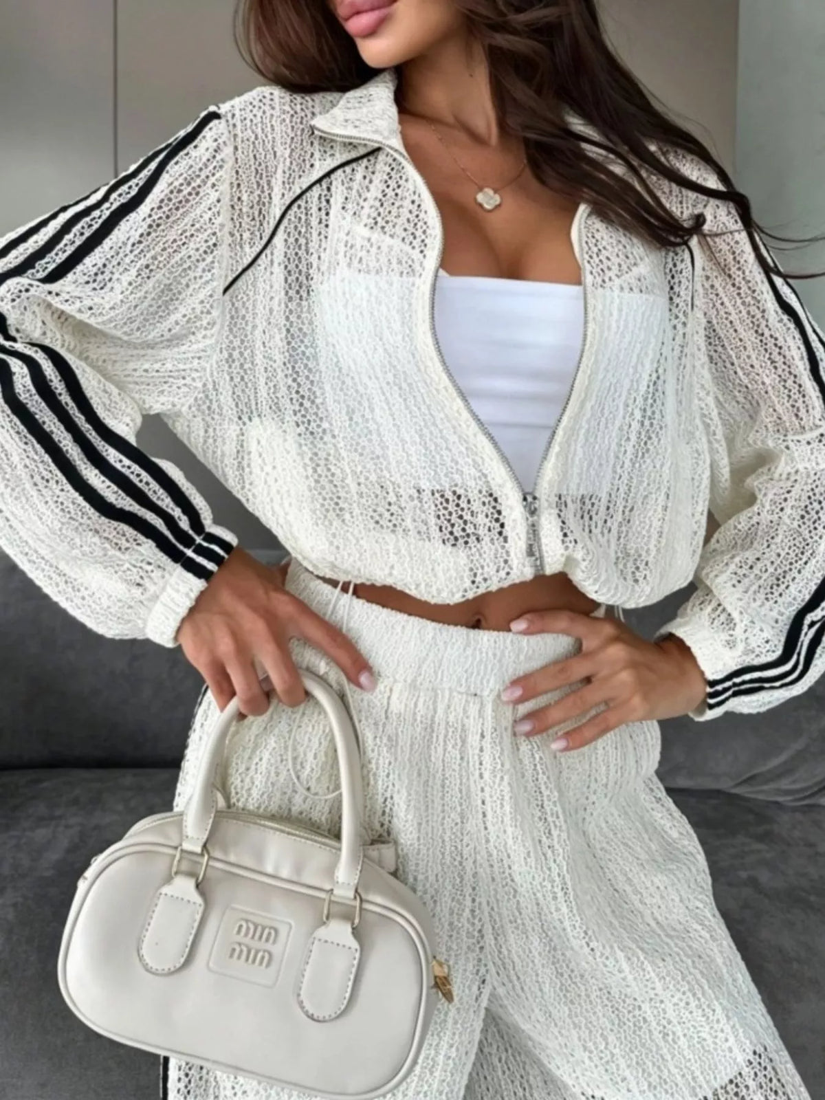 Side Stripes Zip Up Top Pants Set (7)