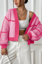 Contrast Open Front Long Sleeve Cardigan (9)