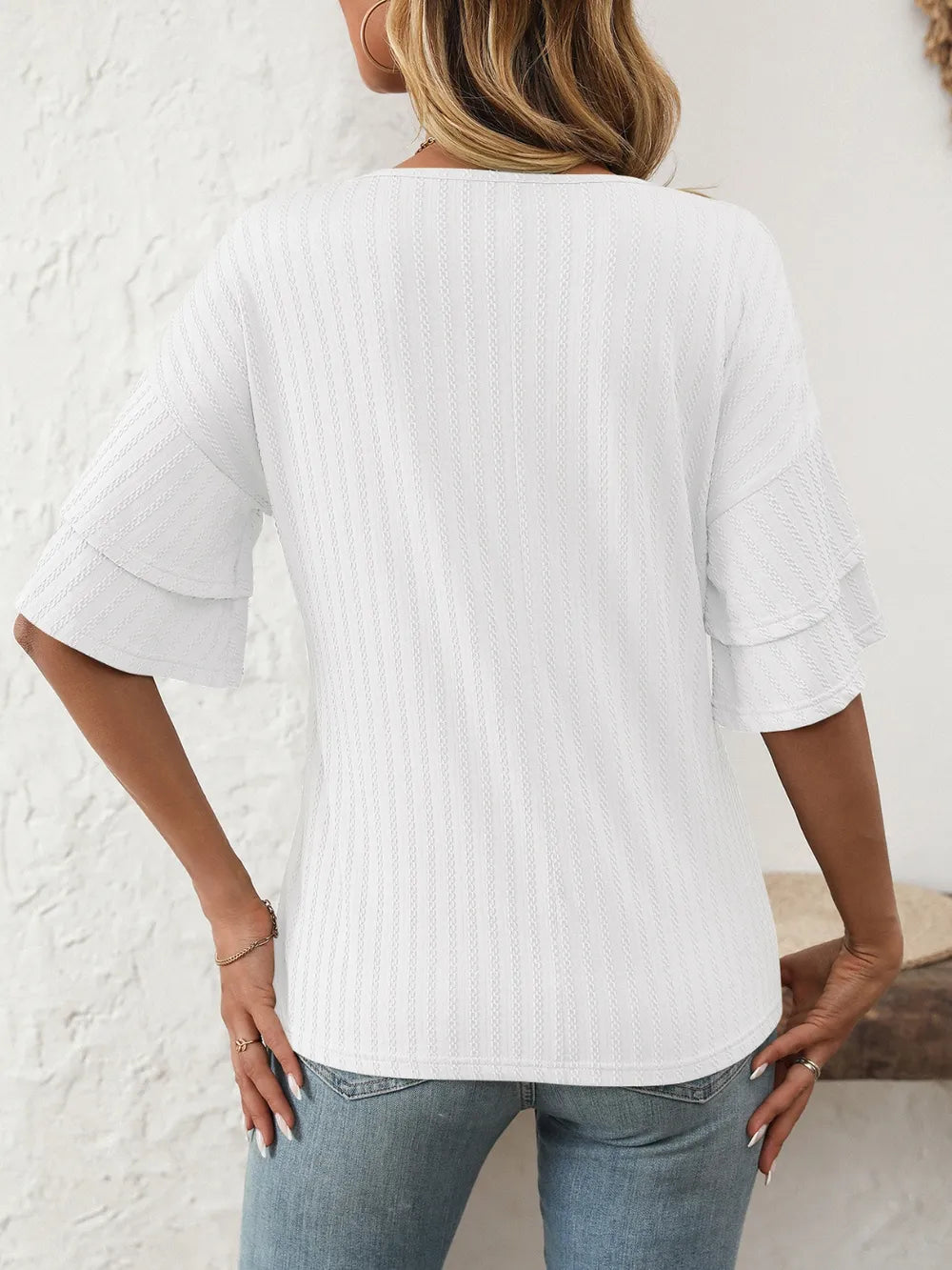V-neck Ruffle Half Sleeve Top (25)