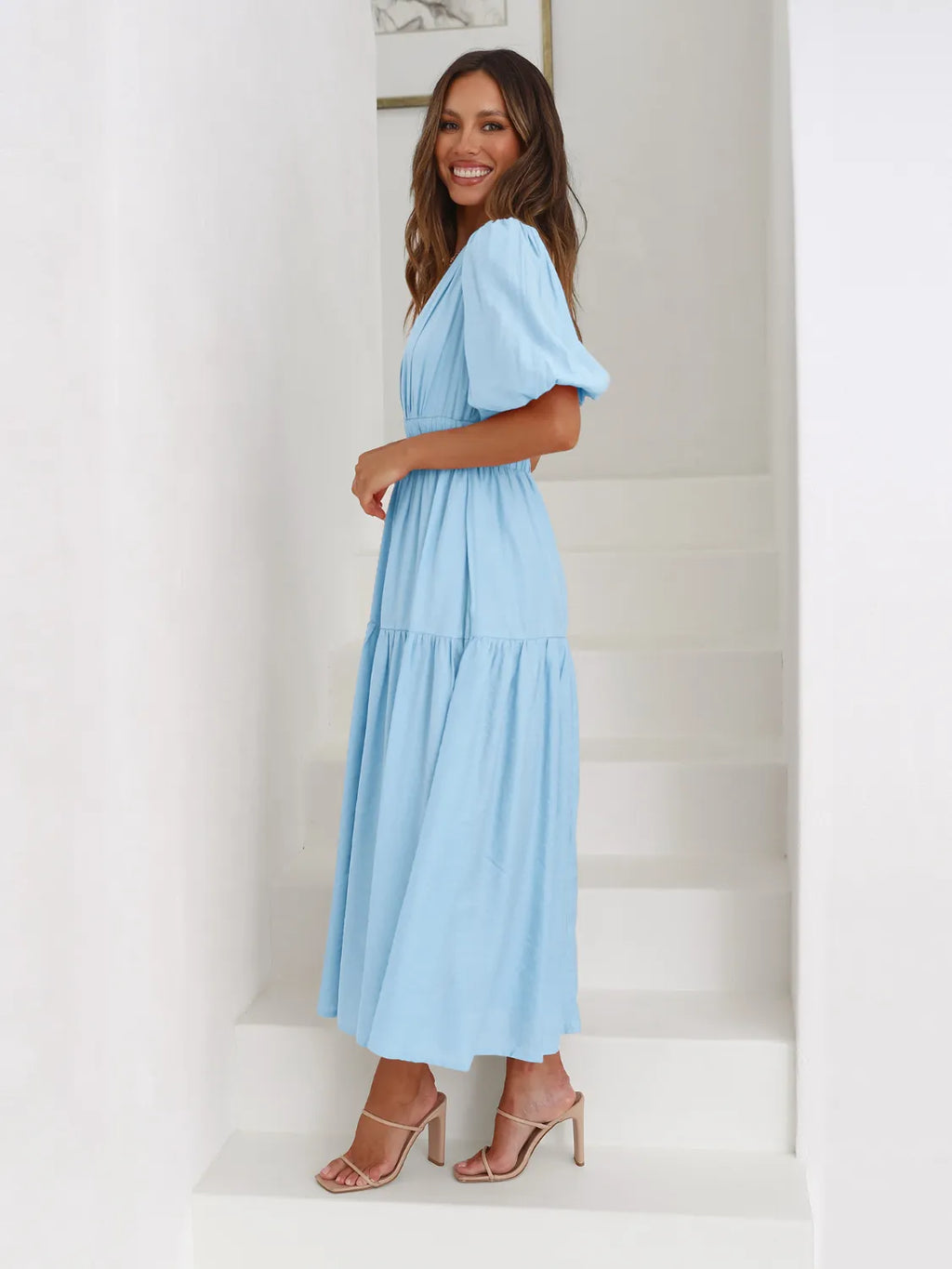 Surplice Half Puff Sleeve Midi Dress (12)