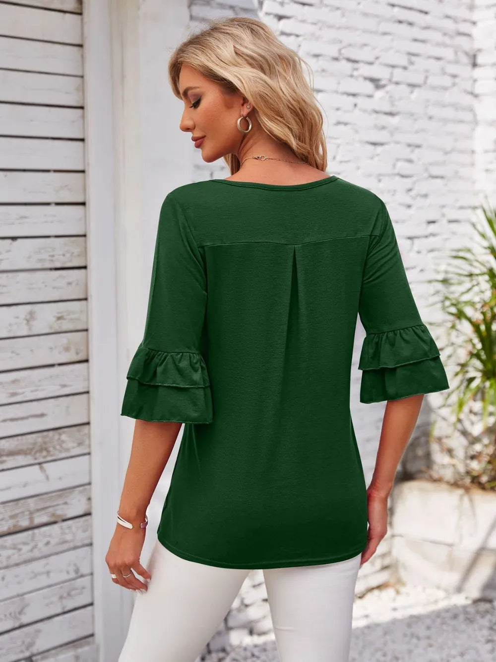 Ruffled Suqare Neck Half Sleeve Blouse (18)