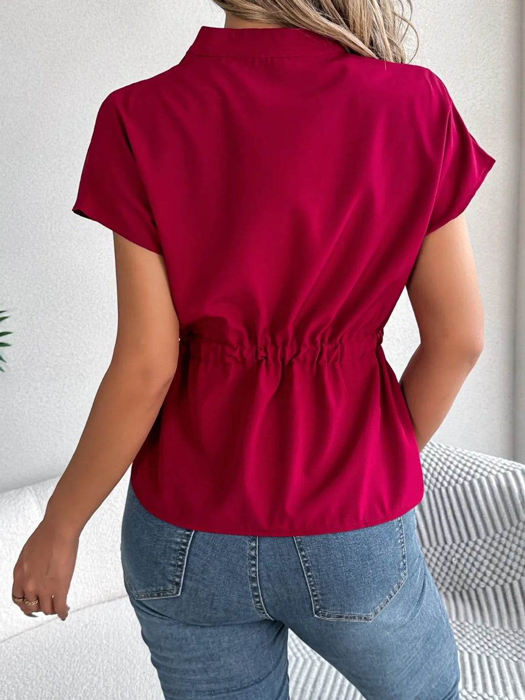 Notched Short Sleeve Blouse (12)