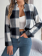 Plaid Open Front Long Sleeve Jacket (6)