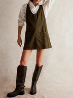 Oversized V-neck Denim Tank Dress Front Pockets (11)