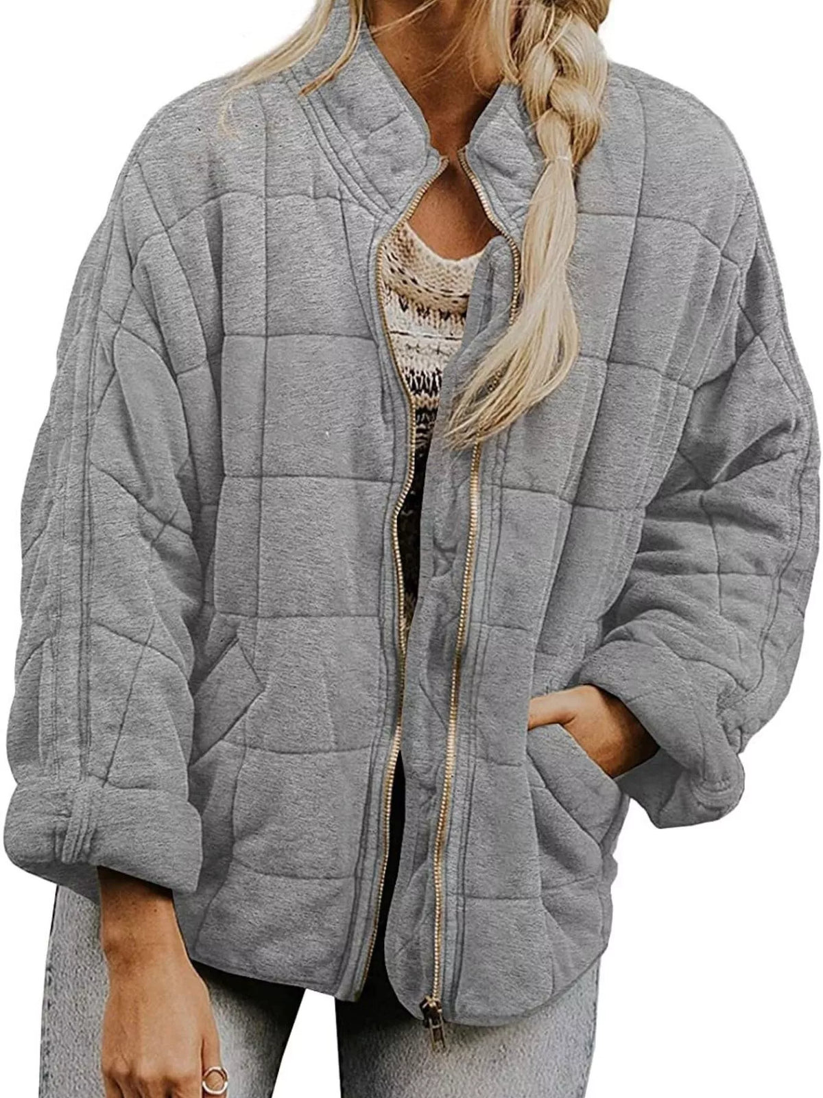 Full Size Zip Up Quilted Bomber Jacket Plus (13)