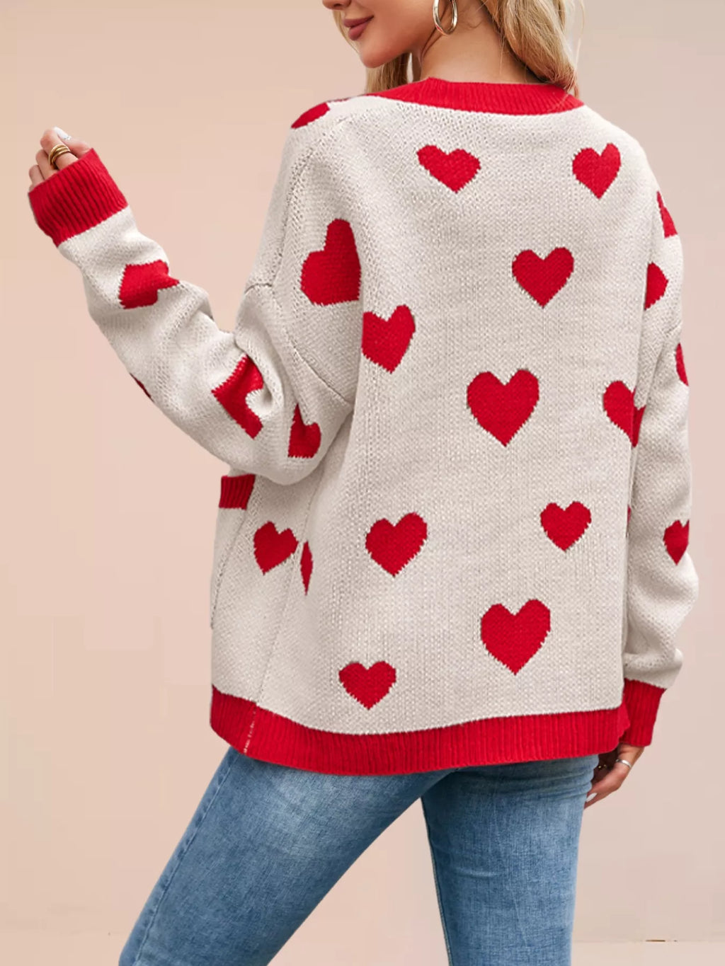 Heart Pattern Button-up Knit Cardigan (7)