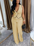Contrast Trim Vest Wide-leg Pants Two-piece Set