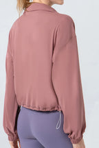 Drawstring Zip Up Dropped Shoulder Active Outerwear (3)