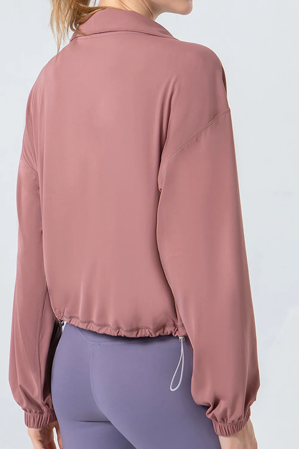 Drawstring Zip Up Dropped Shoulder Active Outerwear (3)