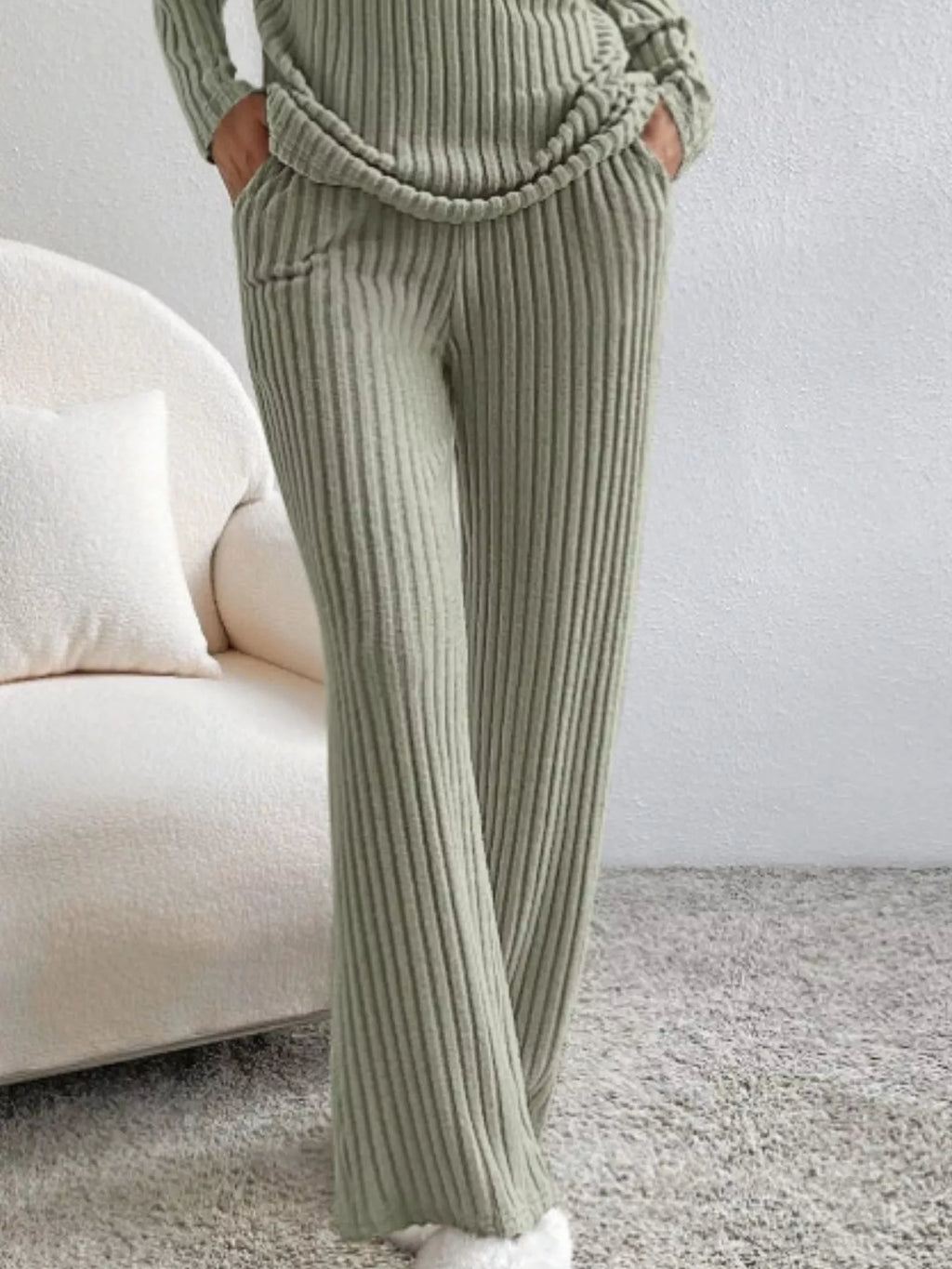 Ribbed Knit Long Sleeve Top Pants Set (20)