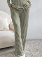 Ribbed Knit Long Sleeve Top Pants Set (20)