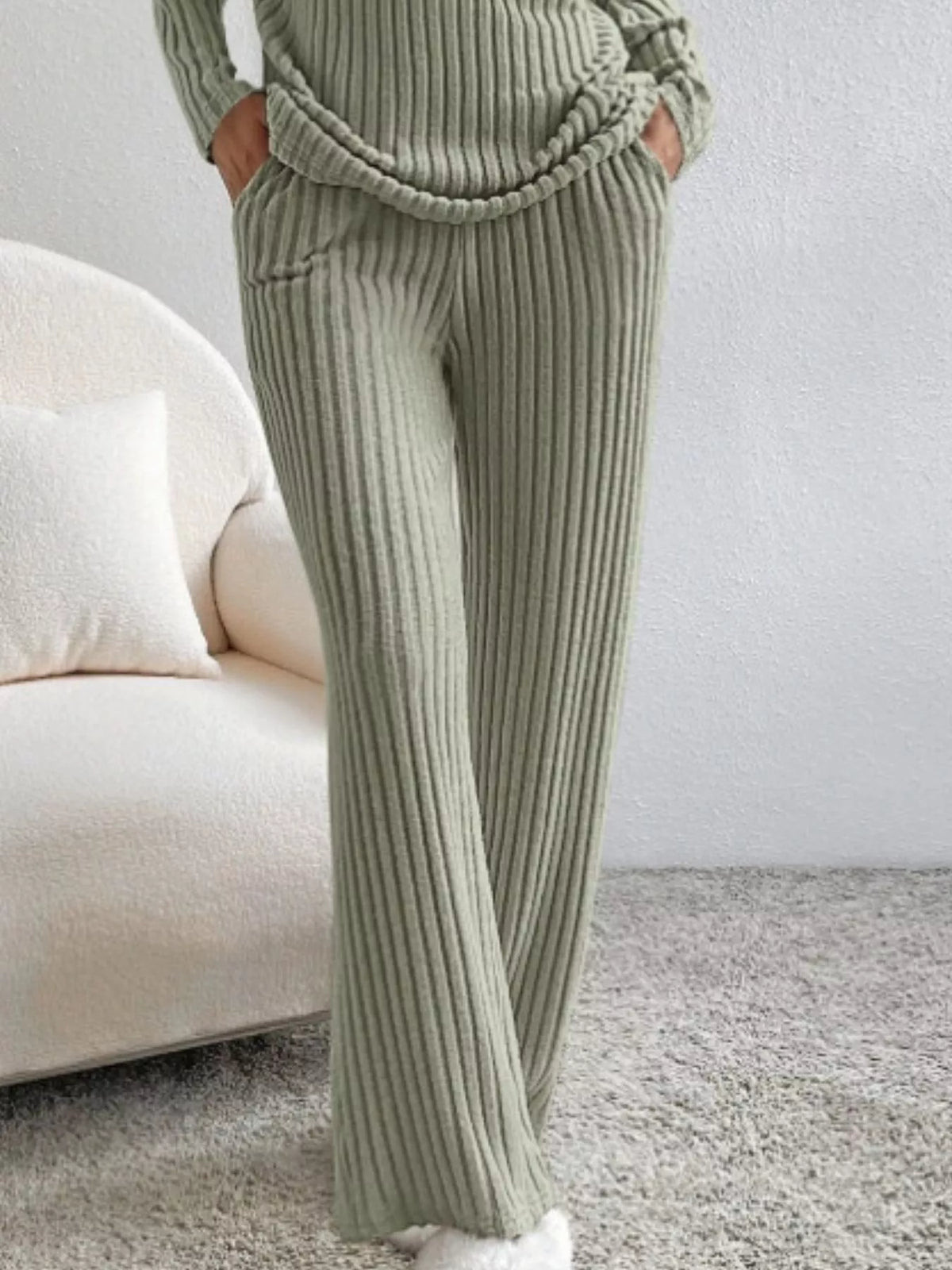Ribbed Knit Long Sleeve Top Pants Set (20)