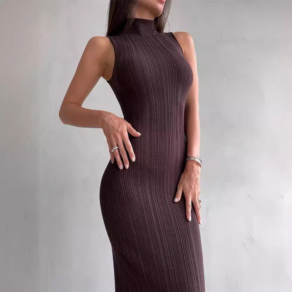 Knitted Turtleneck Sleeveless Midi Dress Elegant French photo 11