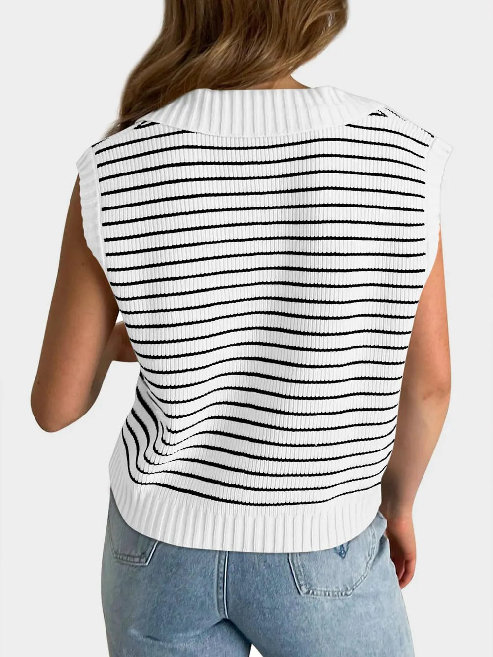 Collared Neck Striped Sweater Vest (2)