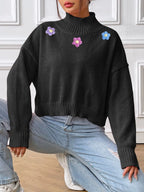 Flower Turtleneck Long Sleeve Sweater (12)