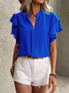 Ruffle Sleeve Notched Blouse (15)