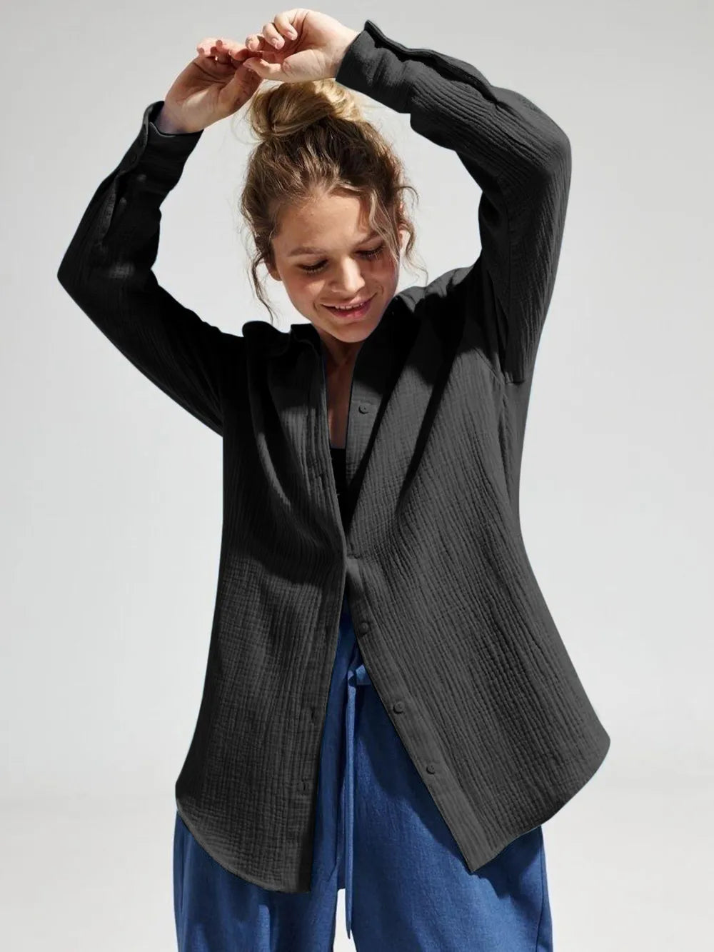 Textured Collared Neck Long Sleeve Shirt (36)