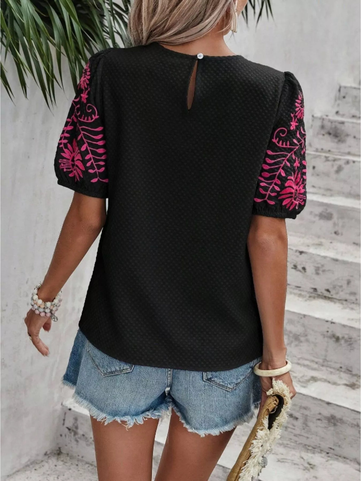 Embroidered Puff Sleeve Blouse (8)